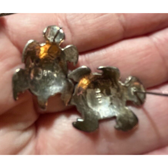 Vintage Sterling Silver 925 Enamel Turtle Stud Earrings - Picture 13 of 16